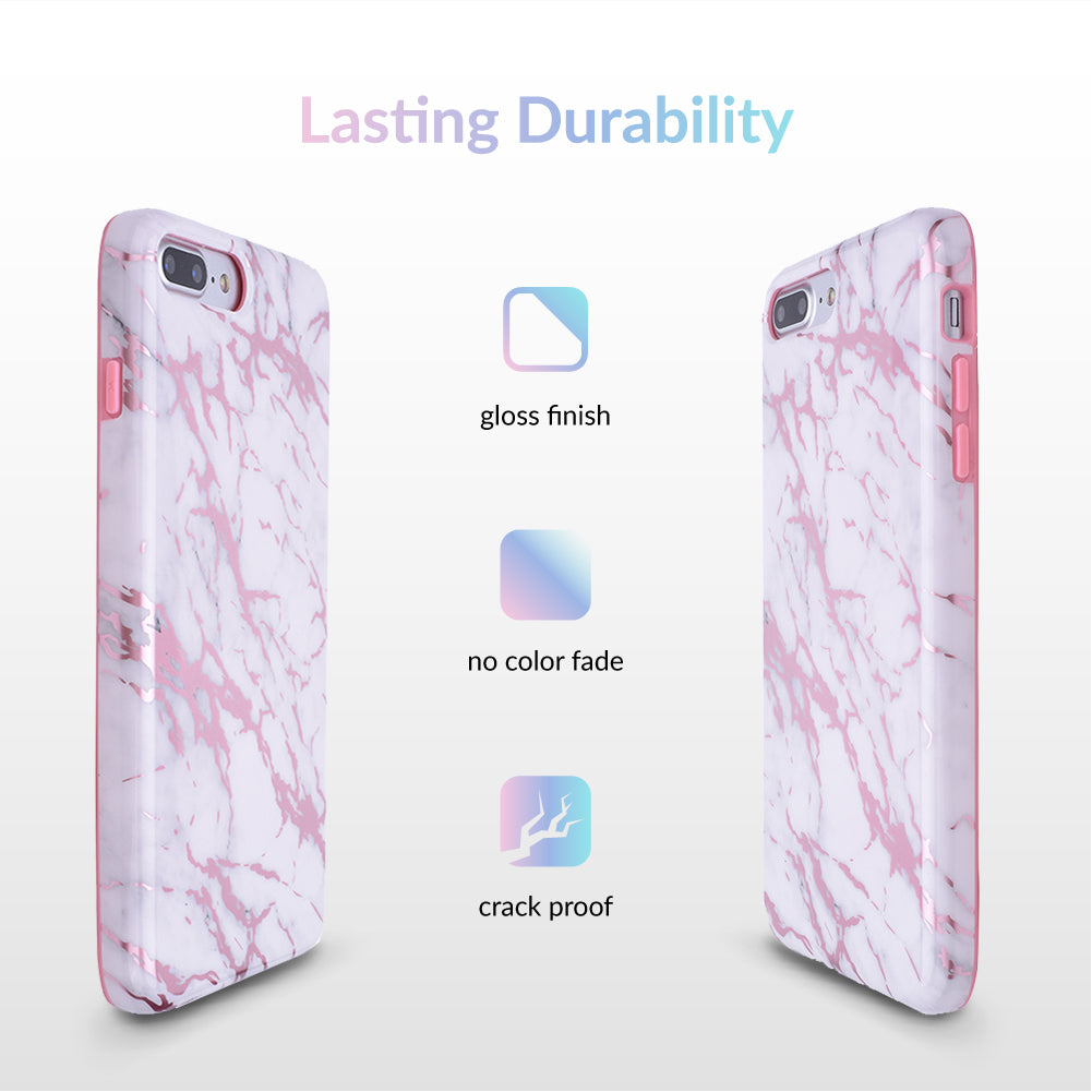 White Marble Pink Chrome iPhone Case