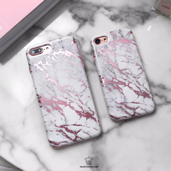 White Marble Pink Chrome iPhone Case