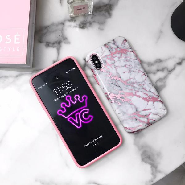 White Marble Pink Chrome iPhone Case