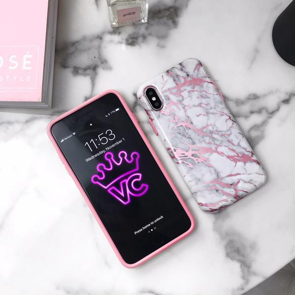 White Marble Pink Chrome iPhone Case