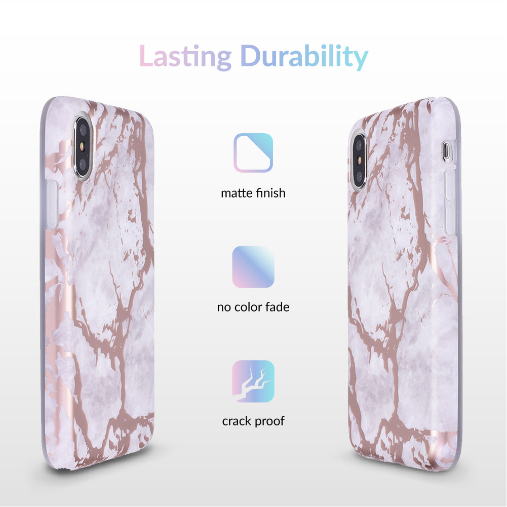 White Marble Rose Gold Chrome iPhone Case