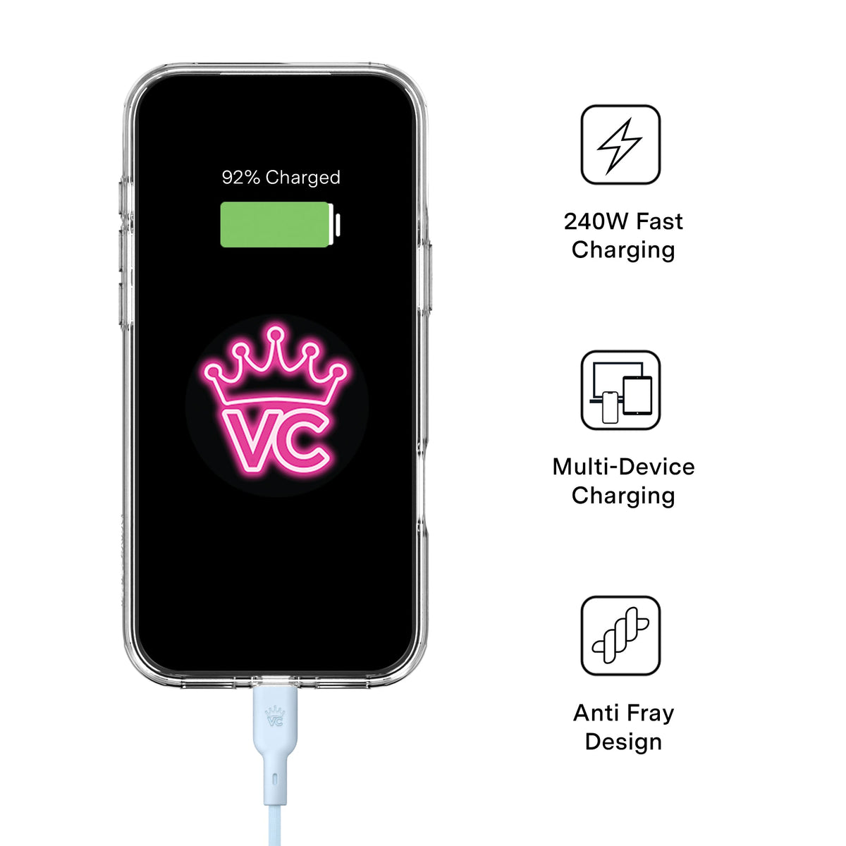 Whisper Blue Fast Charging Cable, 6ft USB-C