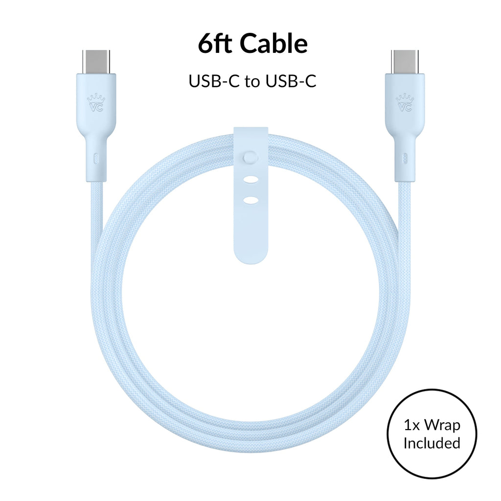 Whisper Blue Fast Charging Set, Dual Port Wall Adapter + 6ft USB-C Cable