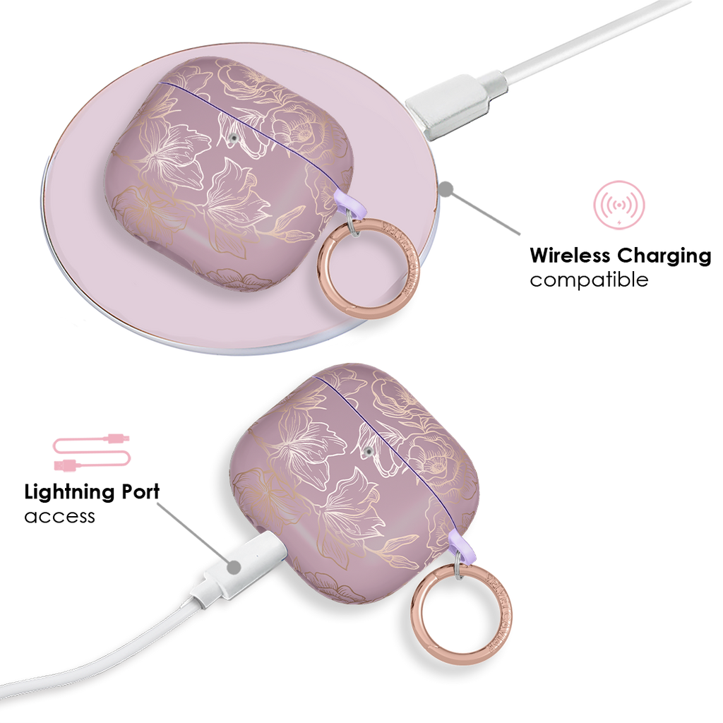 Dusty Rose Chrome Floral AirPods Case