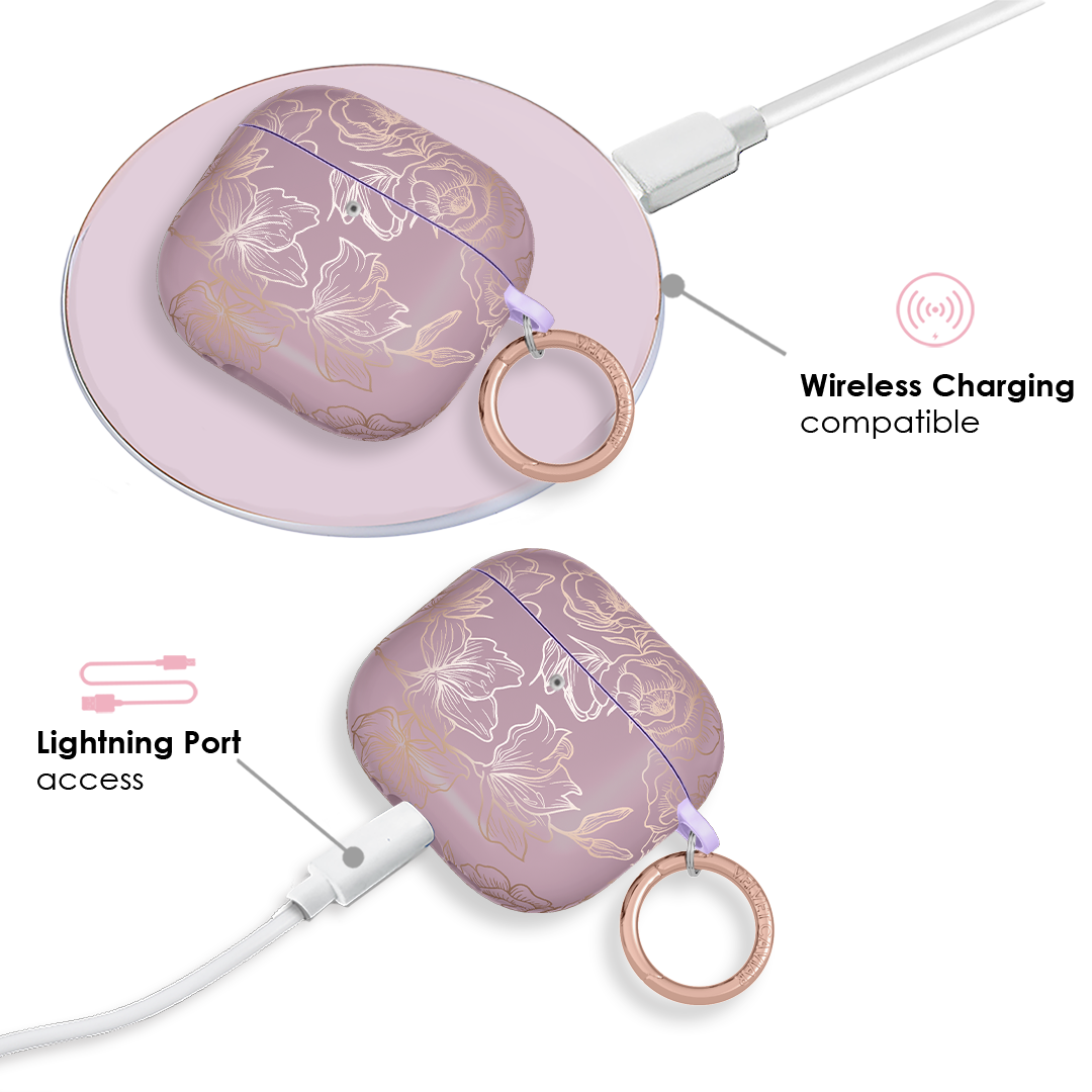 Dusty Rose Chrome Floral AirPods Case