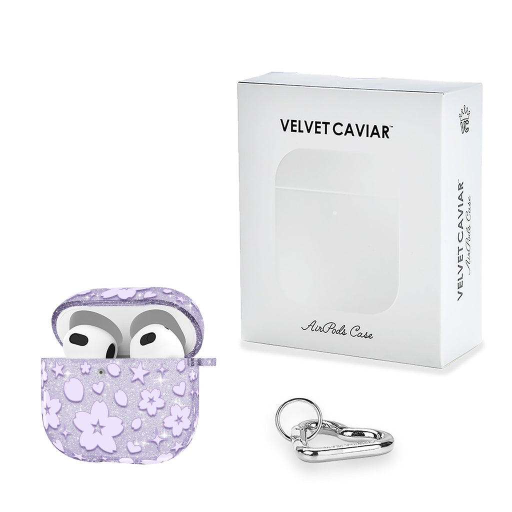 Lavender Cherry Blossom Glitter AirPod Case