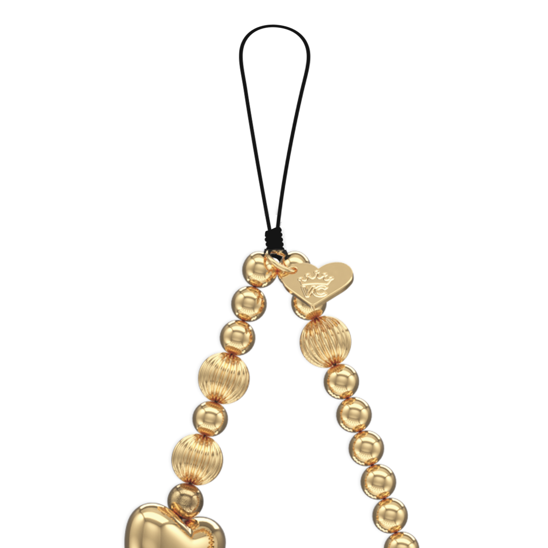 Gold Metallic Heart Phone Charm