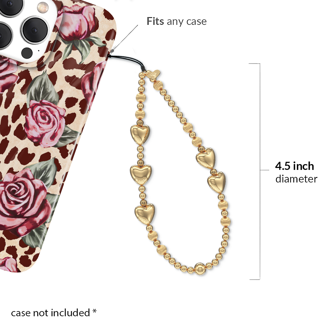 Gold Metallic Heart Phone Charm