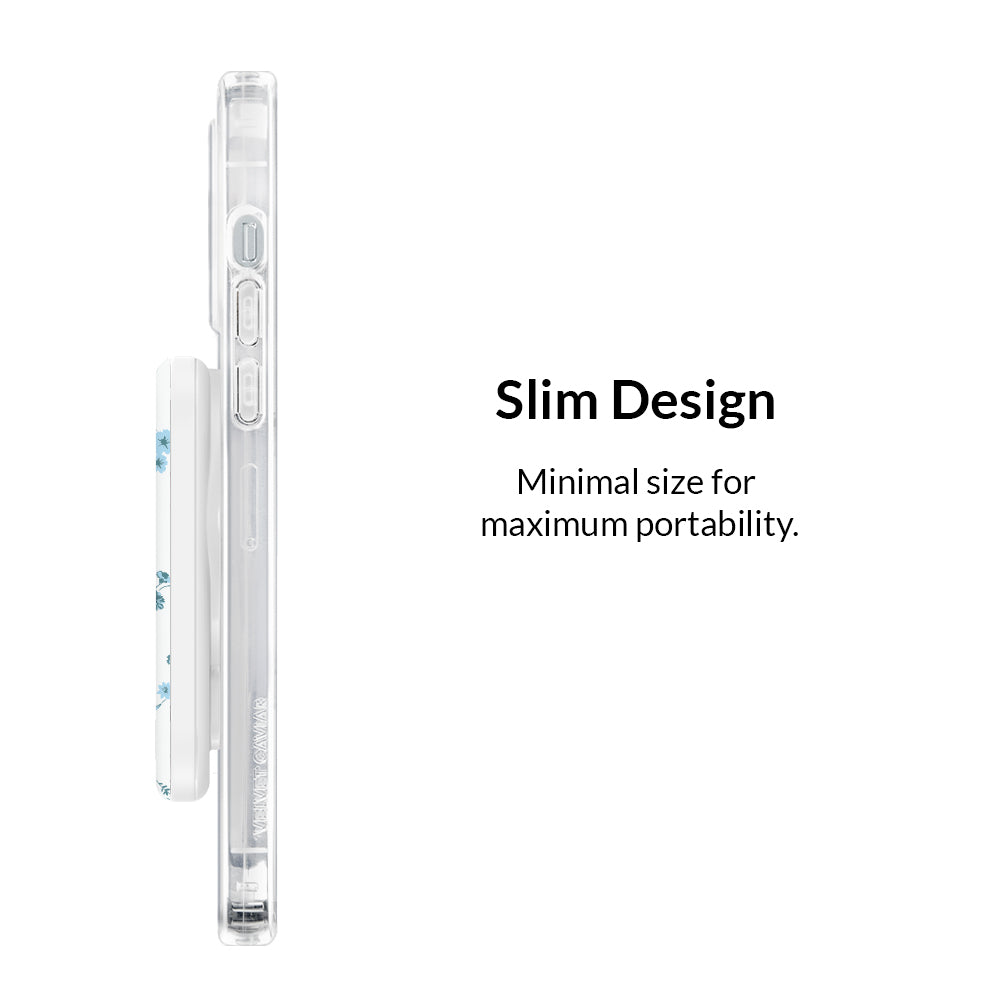 French Blue Floral Portable MagSafe Charger Power Pack