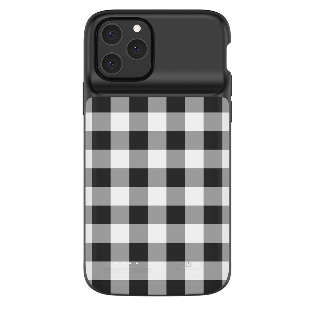Black Gingham iPhone Charging Case