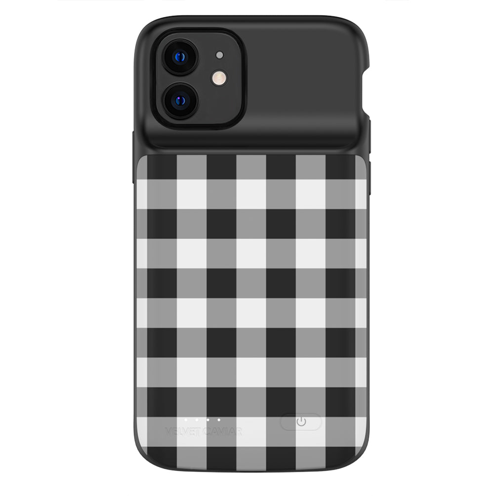 Black Gingham iPhone Charging Case