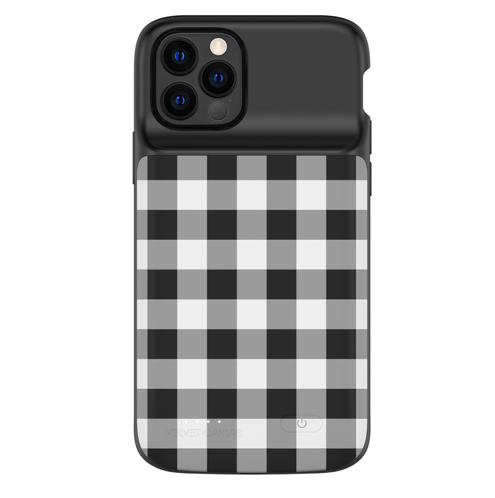 Black Gingham iPhone Charging Case