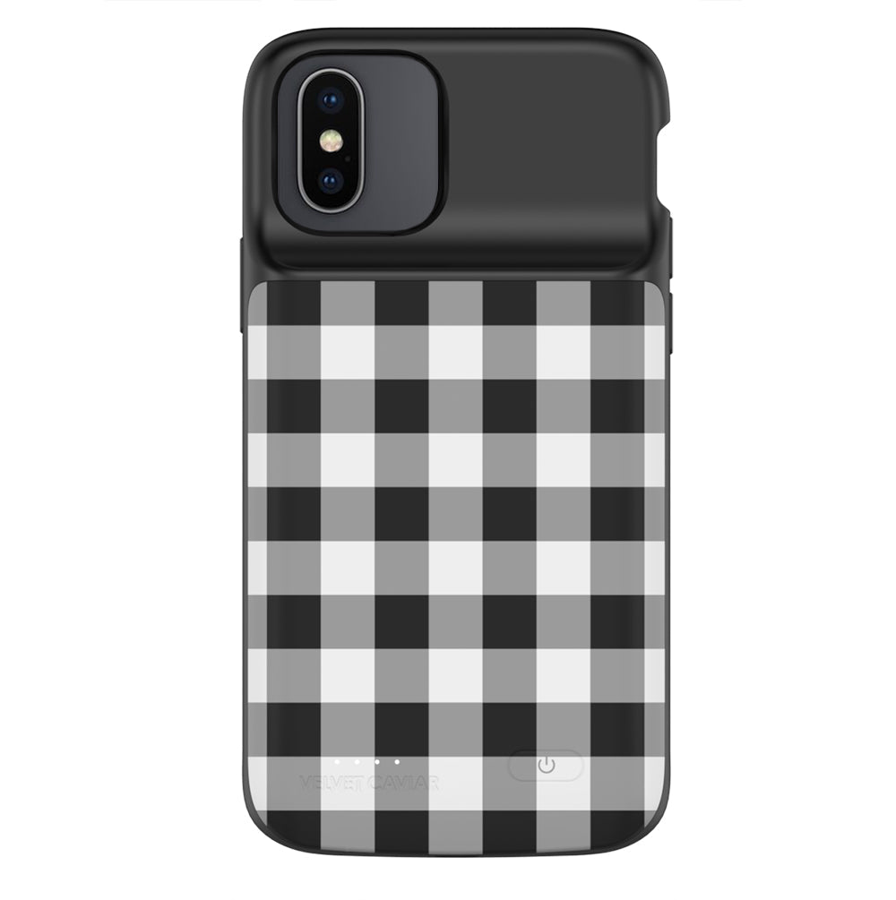 Black Gingham iPhone Charging Case