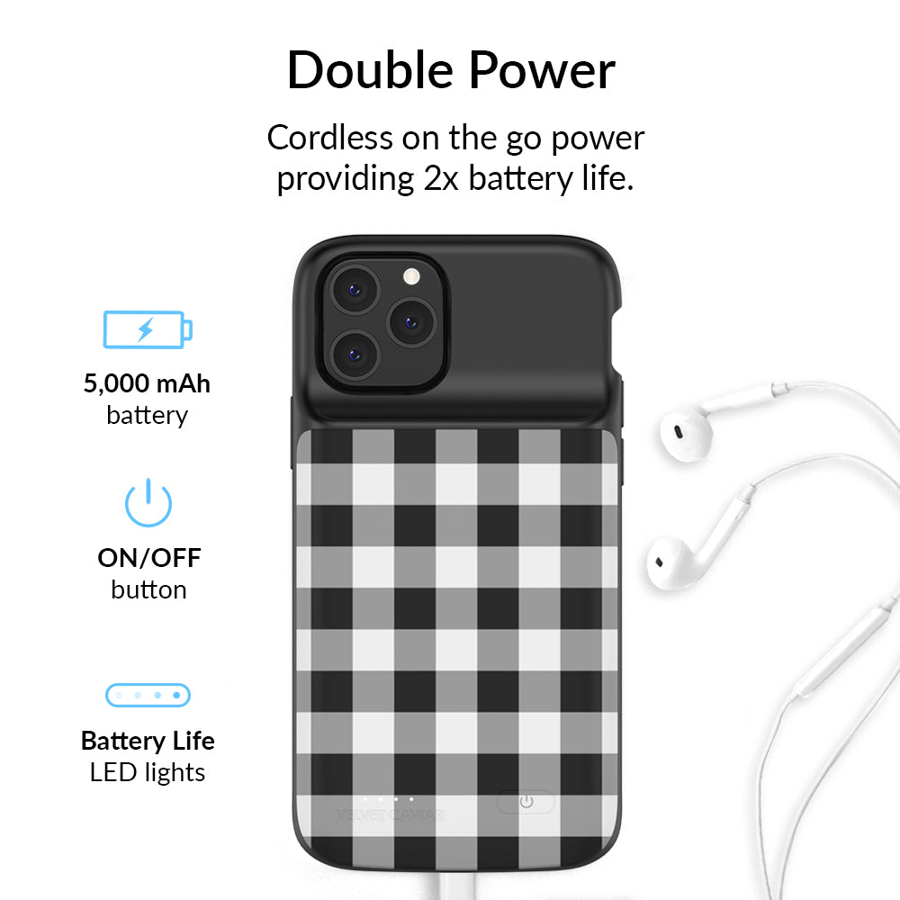 Black Gingham iPhone Charging Case