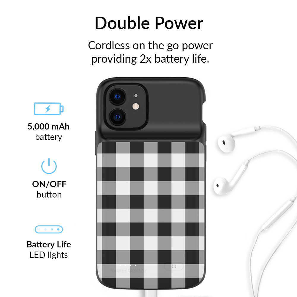 Black Gingham iPhone Charging Case