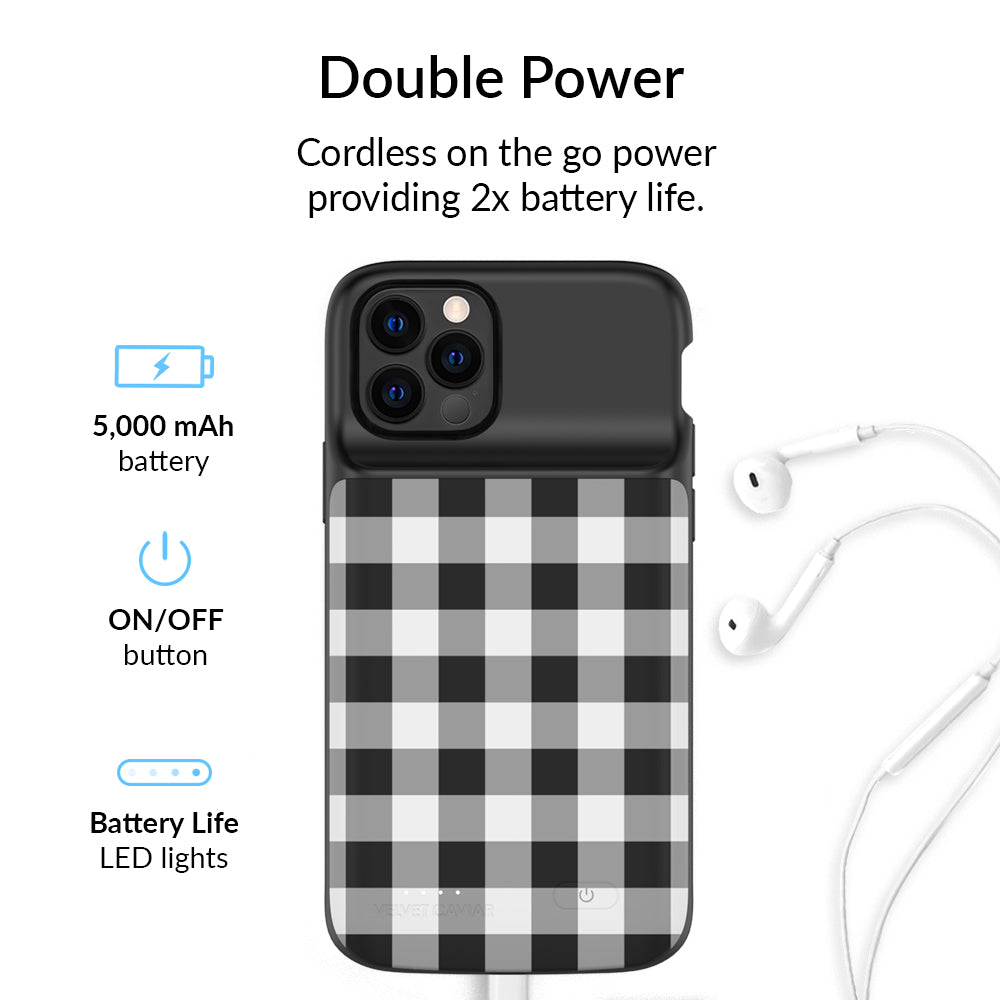 Black Gingham iPhone Charging Case