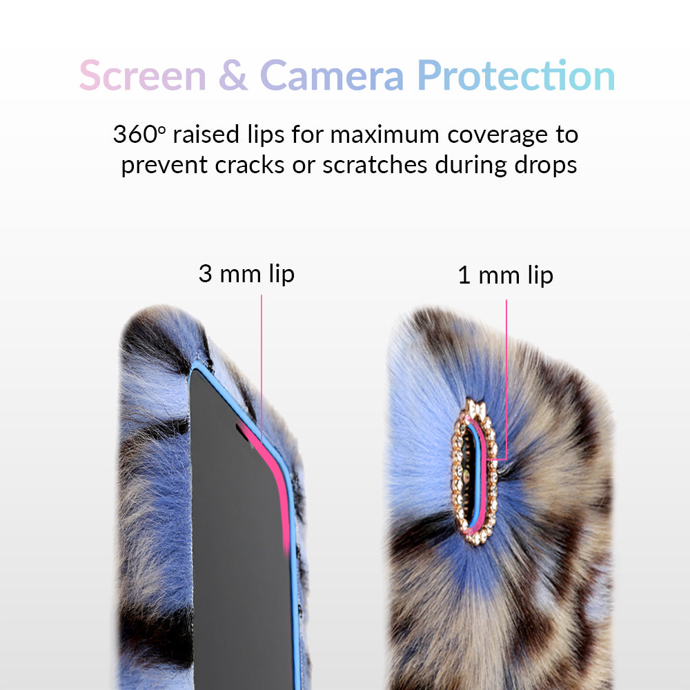 Blue Leopard Faux Fur iPhone Case