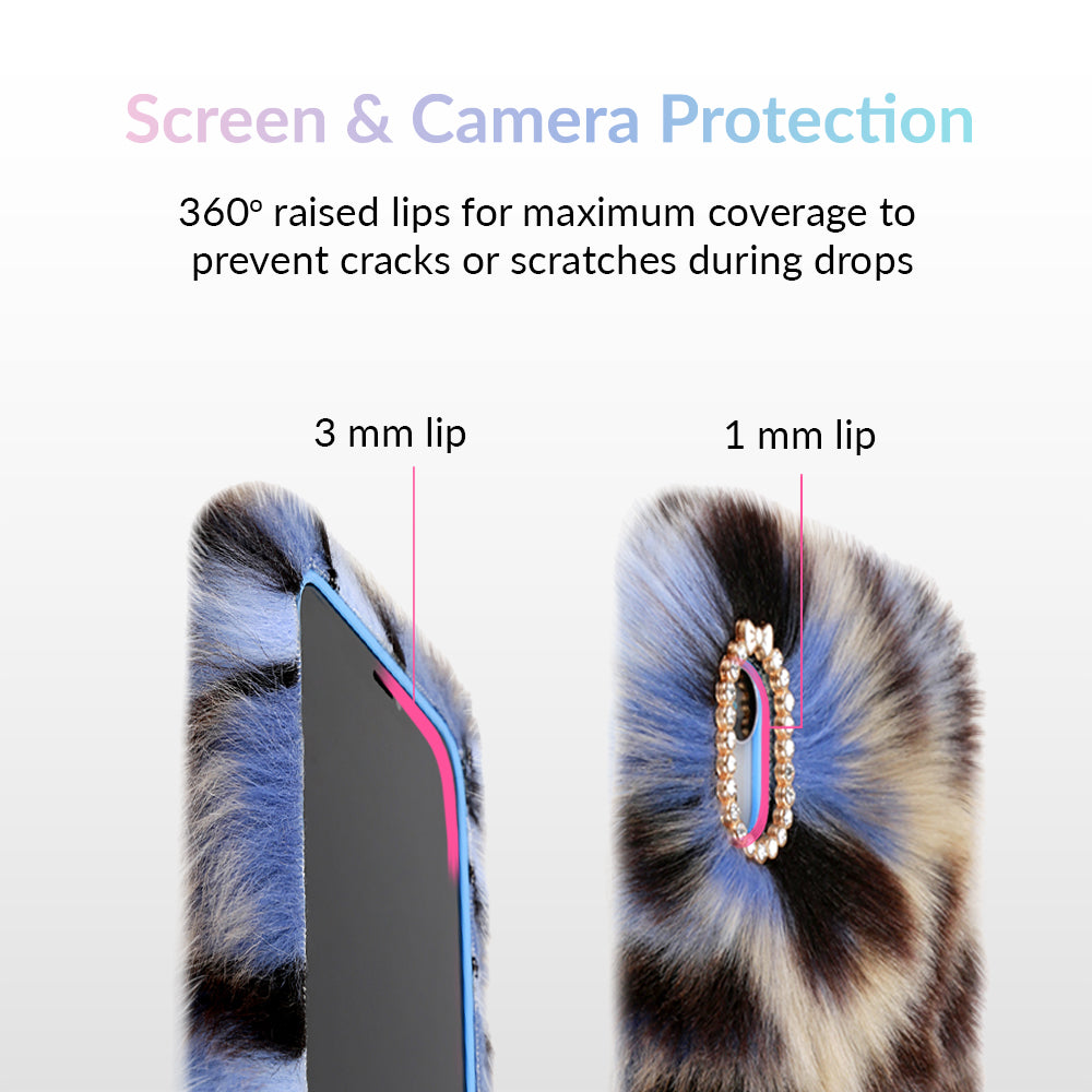 Blue Leopard Faux Fur iPhone Case