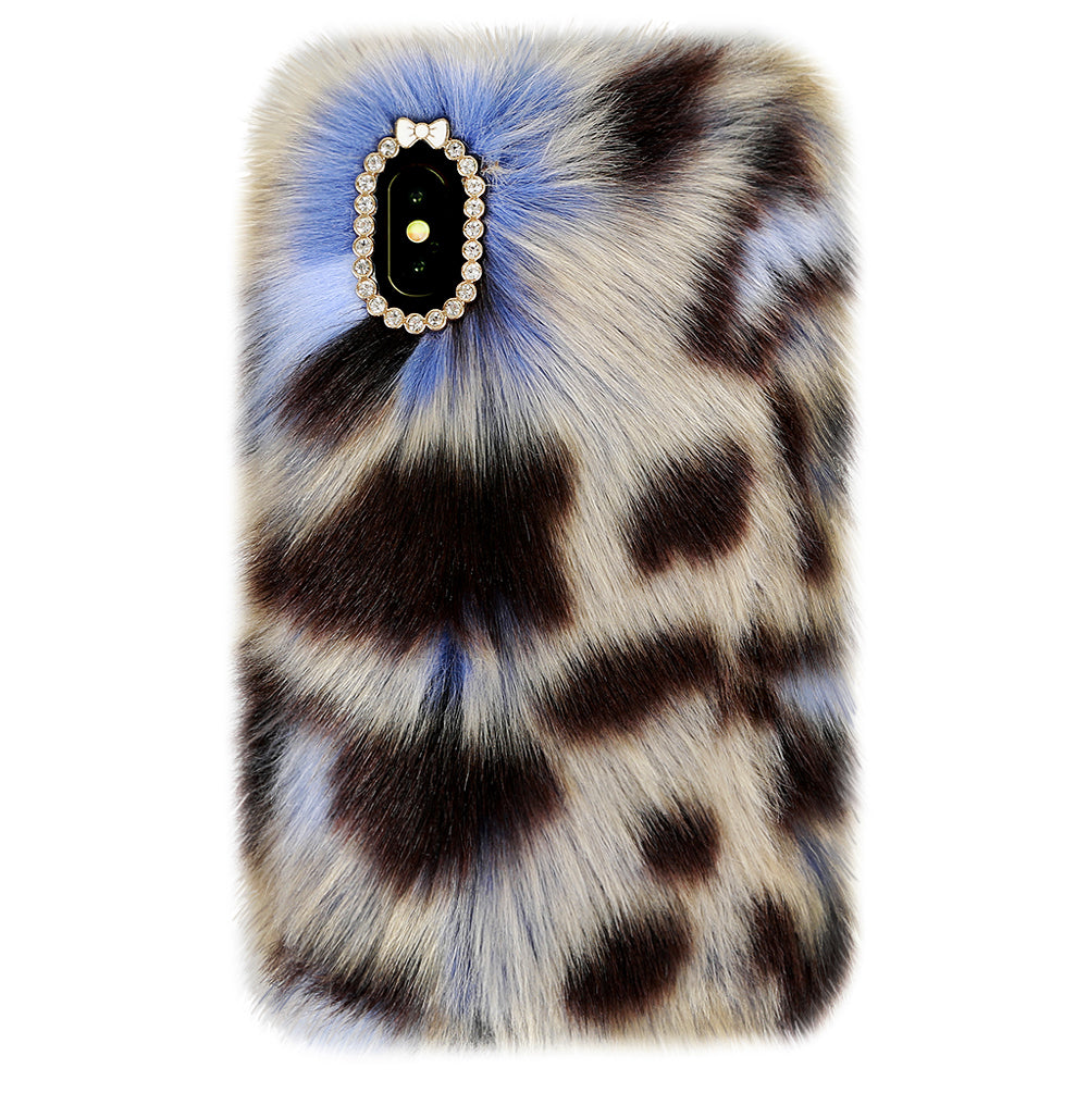 Blue Leopard Faux Fur iPhone Case