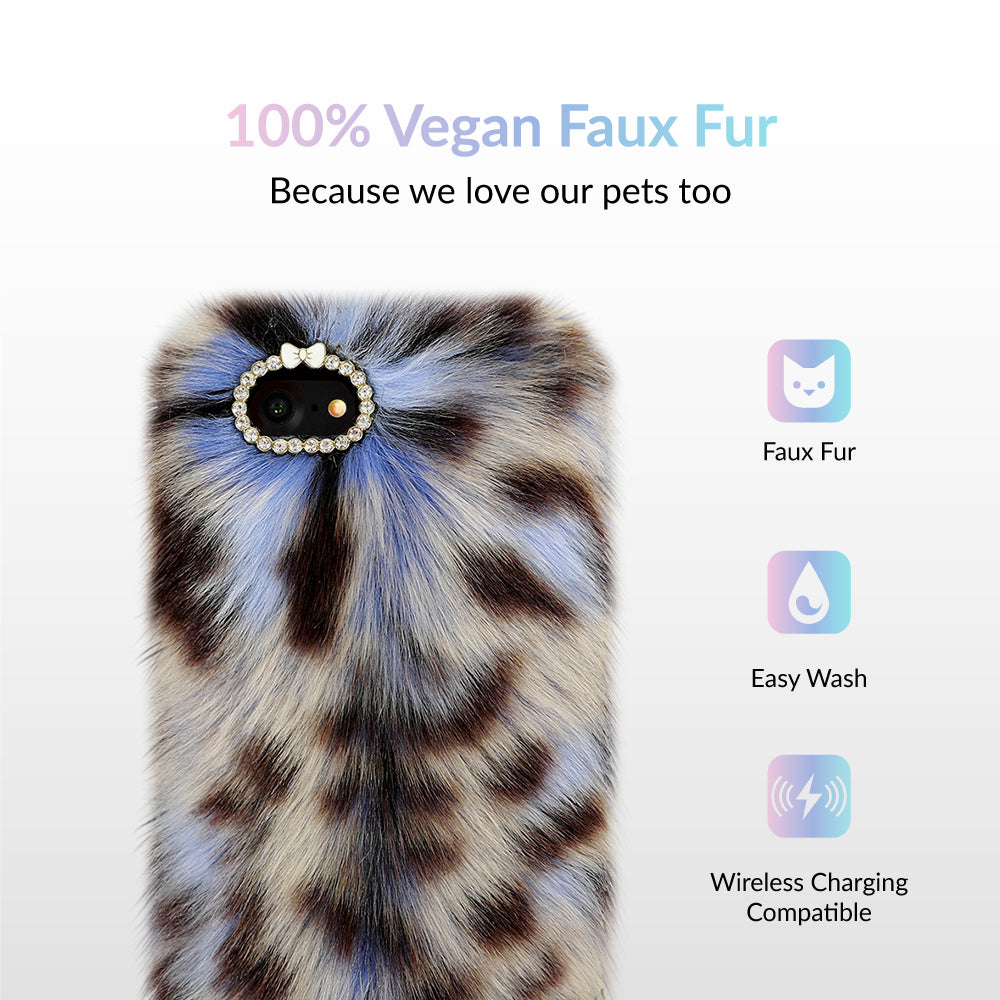 Blue Leopard Faux Fur iPhone Case