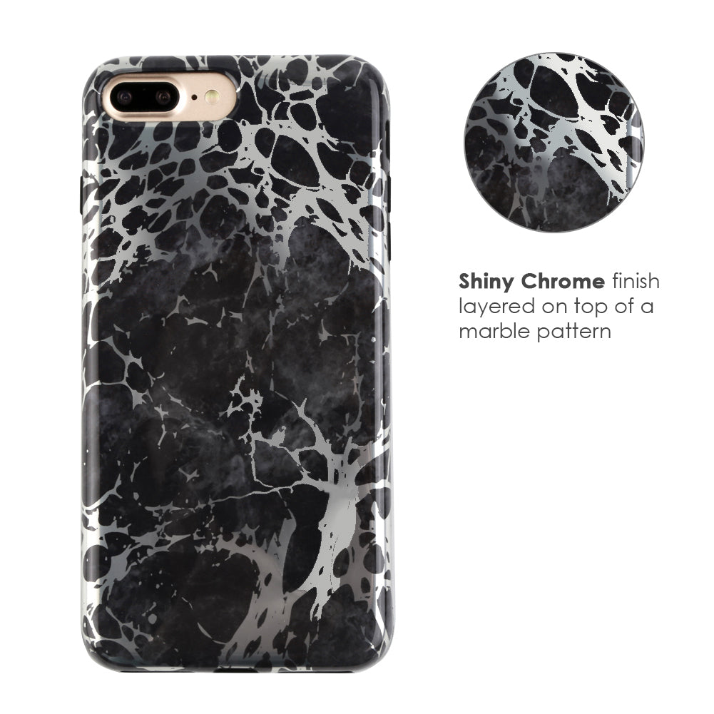 Black Marble Silver Chrome iPhone Case
