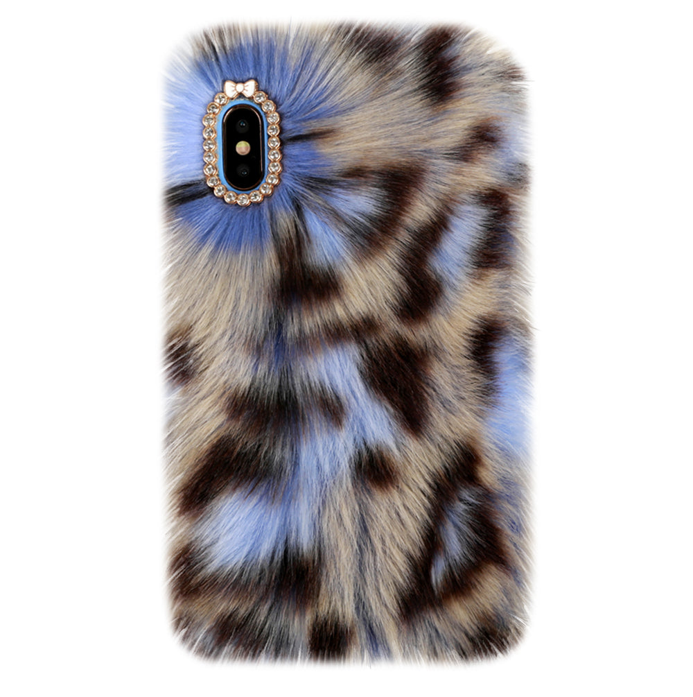 Blue Leopard Faux Fur iPhone Case