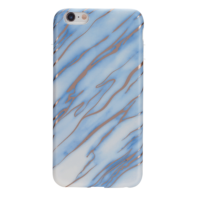 Sky Blue Rose Gold Chrome Marble iPhone case