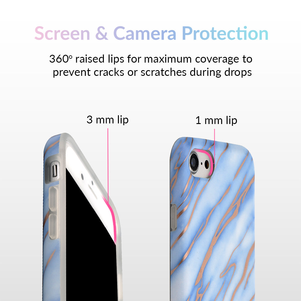 Sky Blue Rose Gold Chrome Marble iPhone case