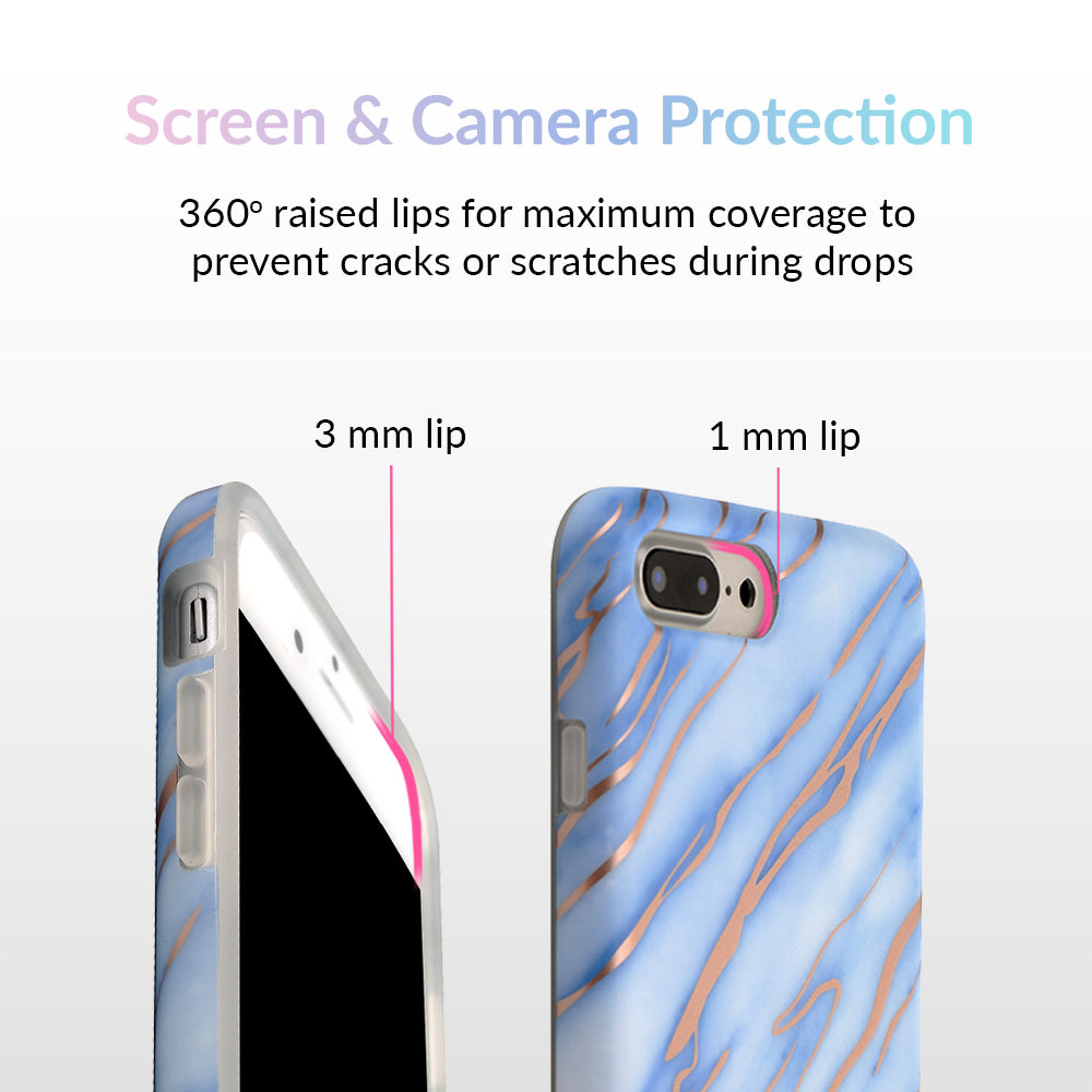 Sky Blue Rose Gold Chrome Marble iPhone case