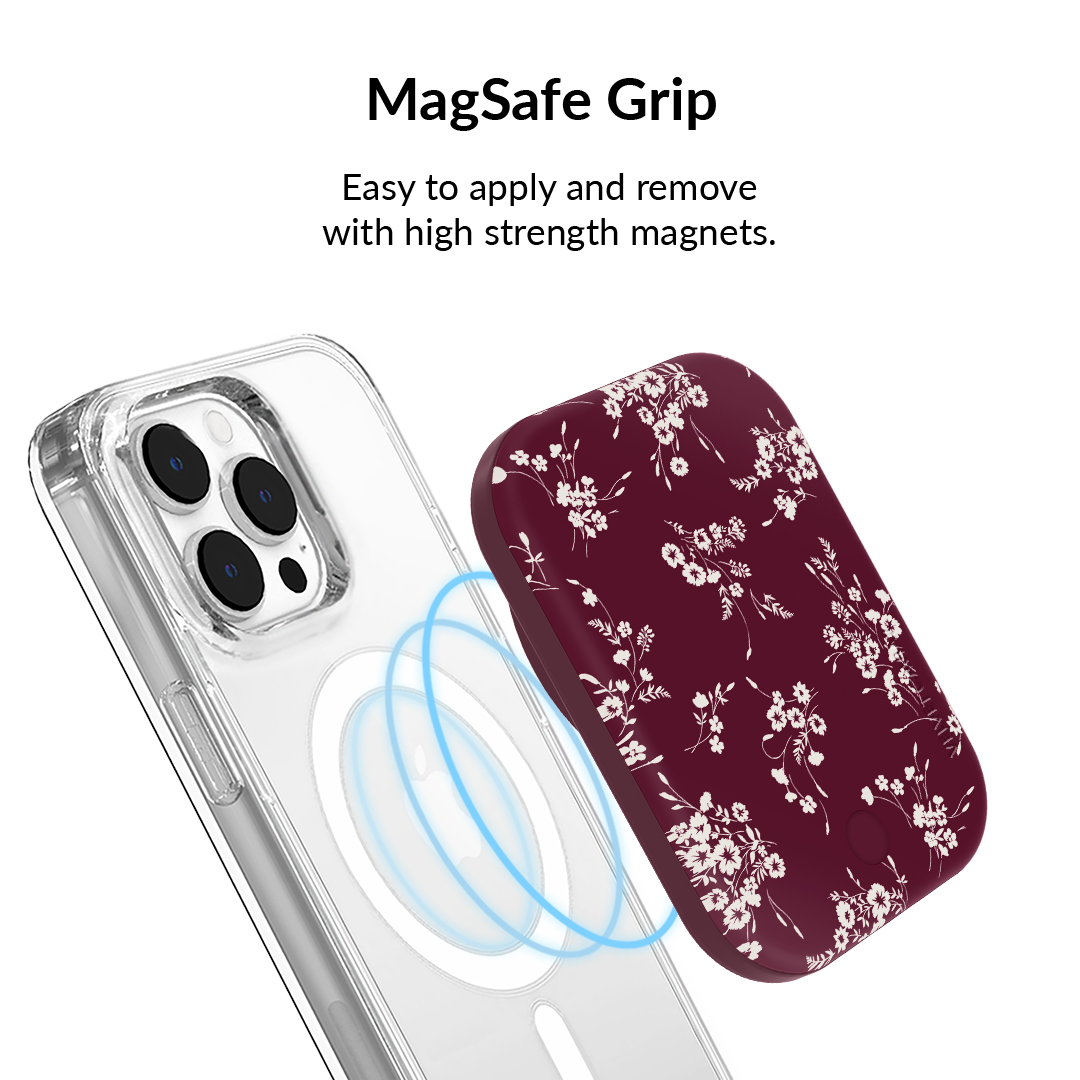 French Burgundy Floral Portable MagSafe Charger Power Pack