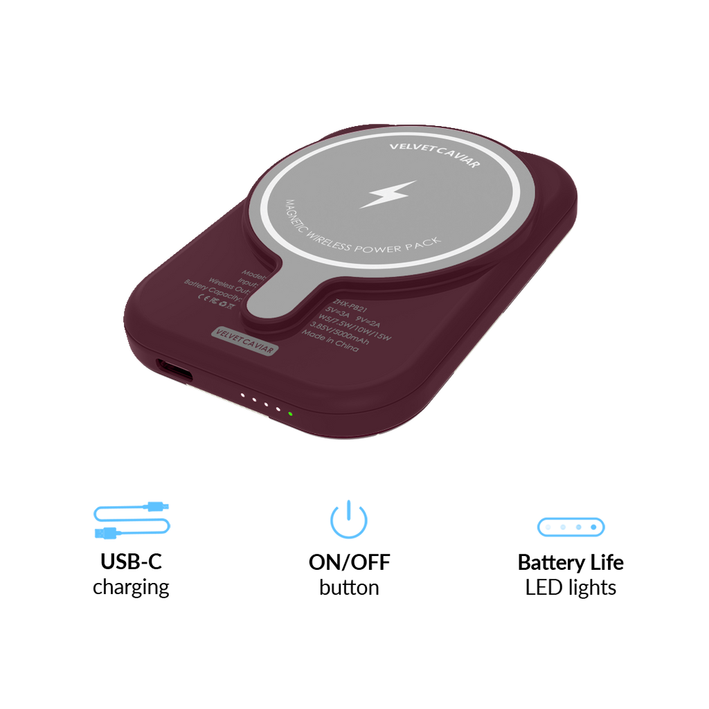 French Burgundy Floral Portable MagSafe Charger Power Pack