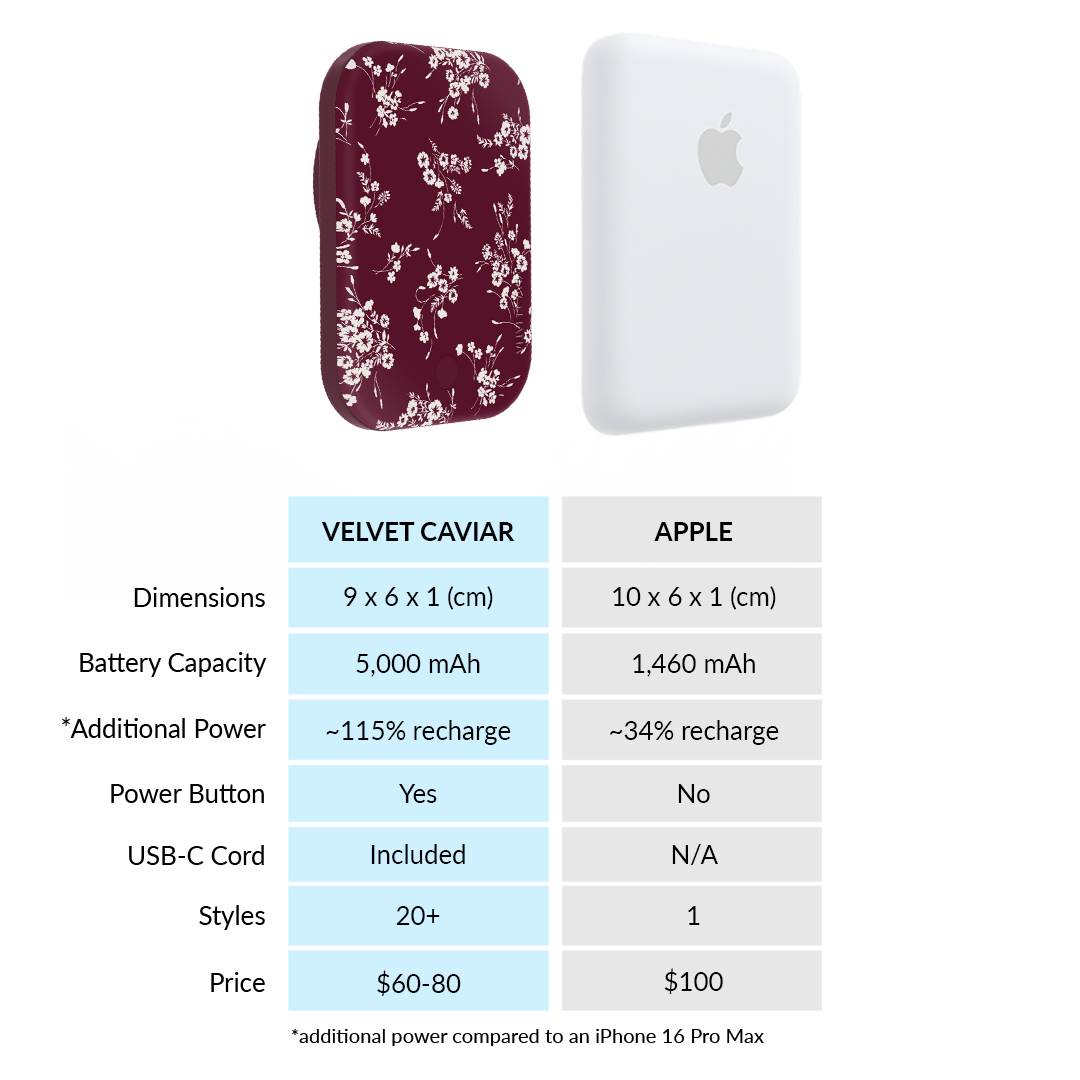 French Burgundy Floral Portable MagSafe Charger Power Pack