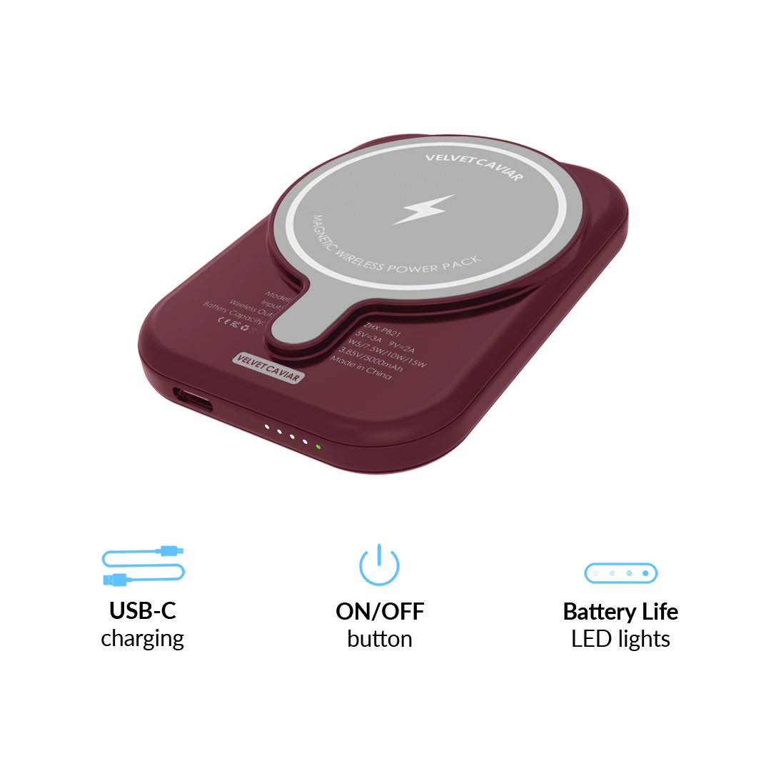Burgundy 1990 Portable MagSafe Charger Power Pack