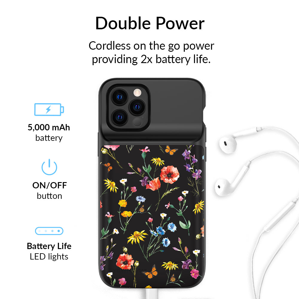 Black Wildflower iPhone Charging Case