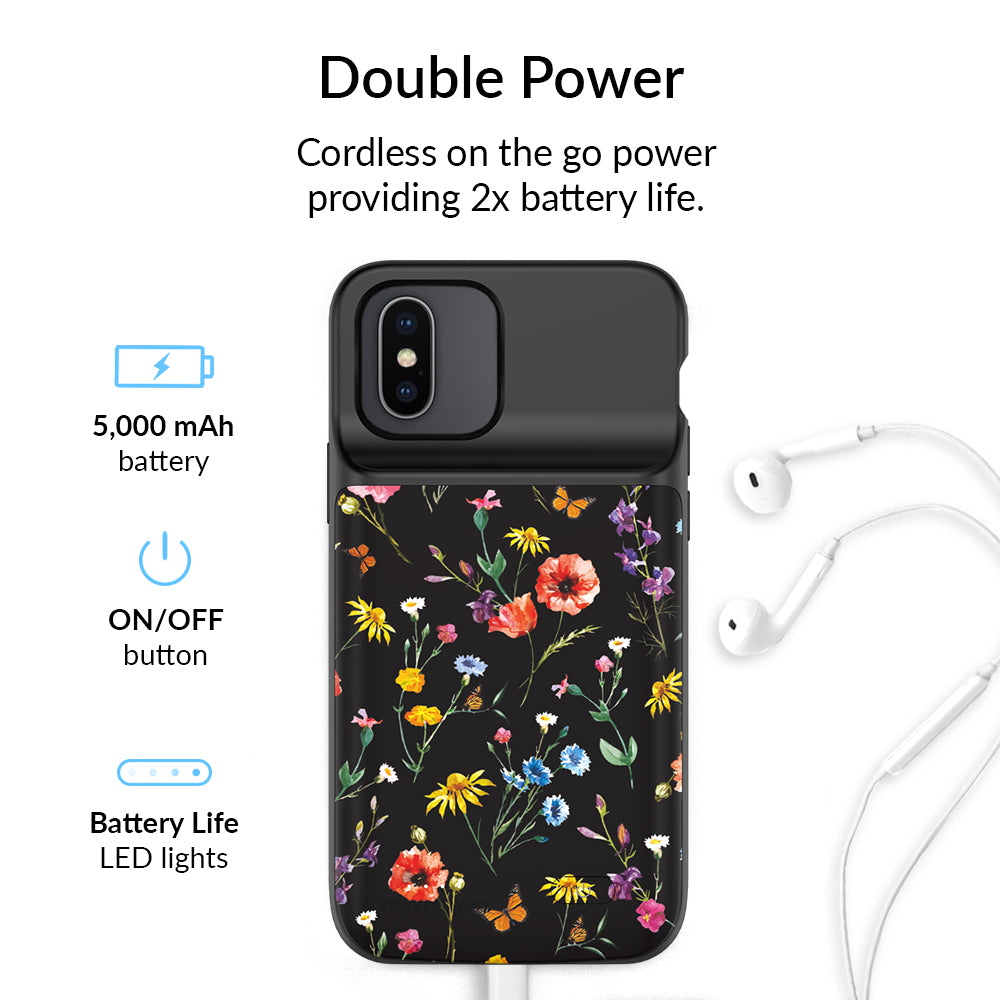 Black Wildflower iPhone Charging Case