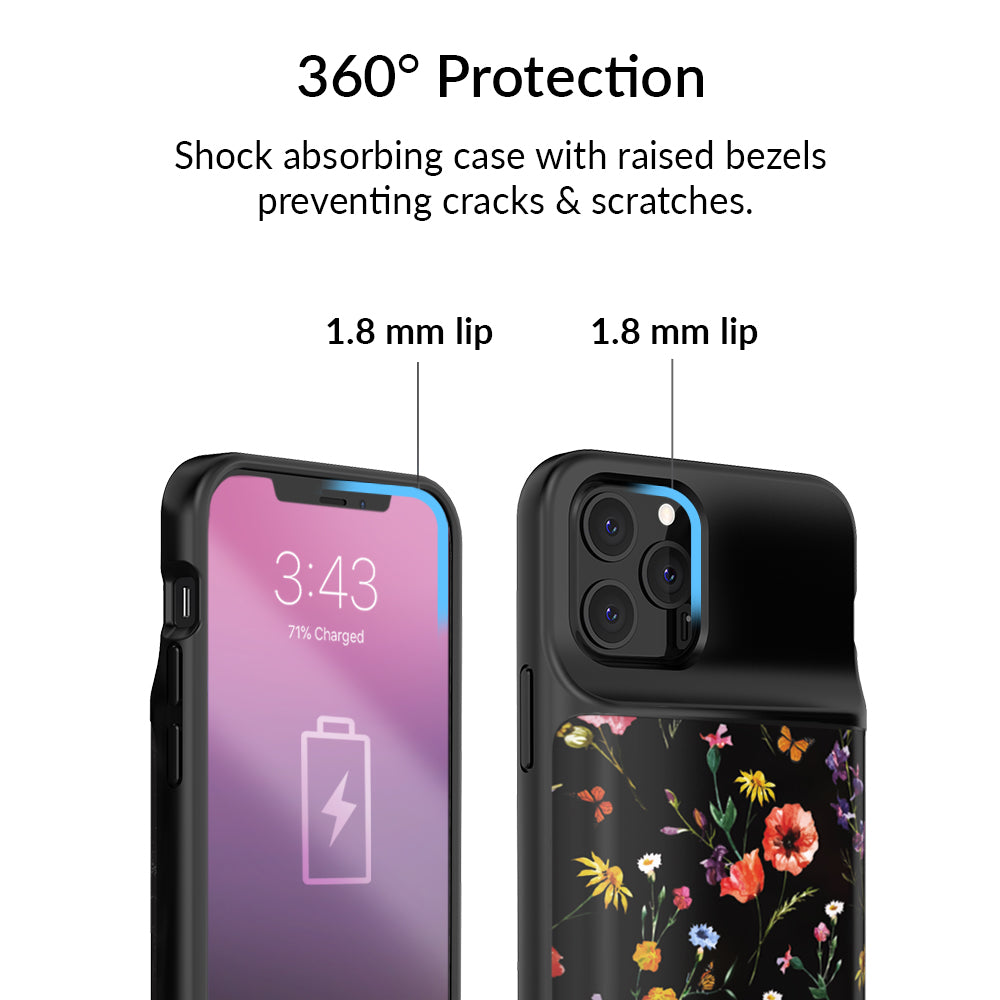 Black Wildflower iPhone Charging Case