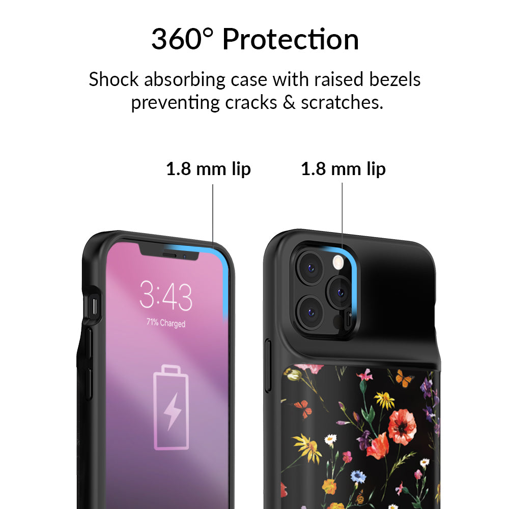Black Wildflower iPhone Charging Case