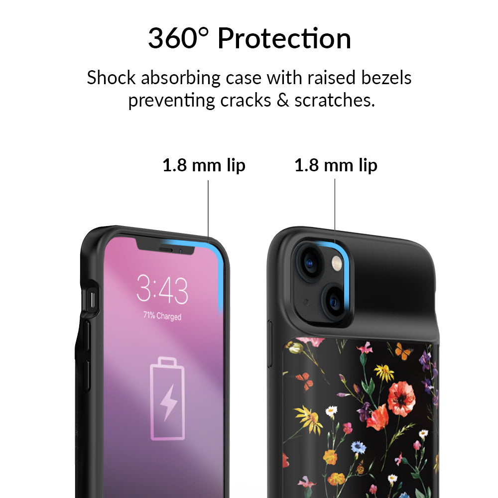 Black Wildflower iPhone Charging Case