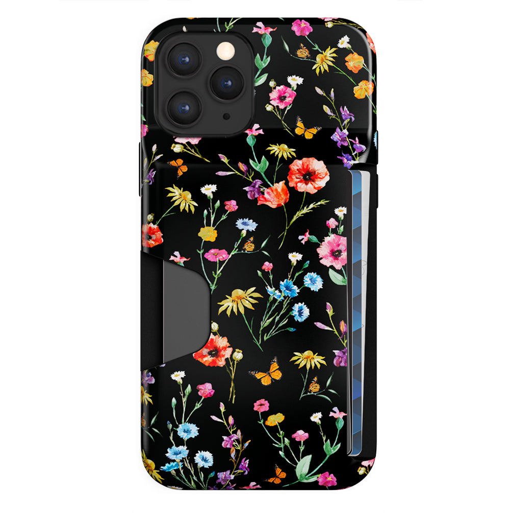 Black Wildflower iPhone Wallet Case