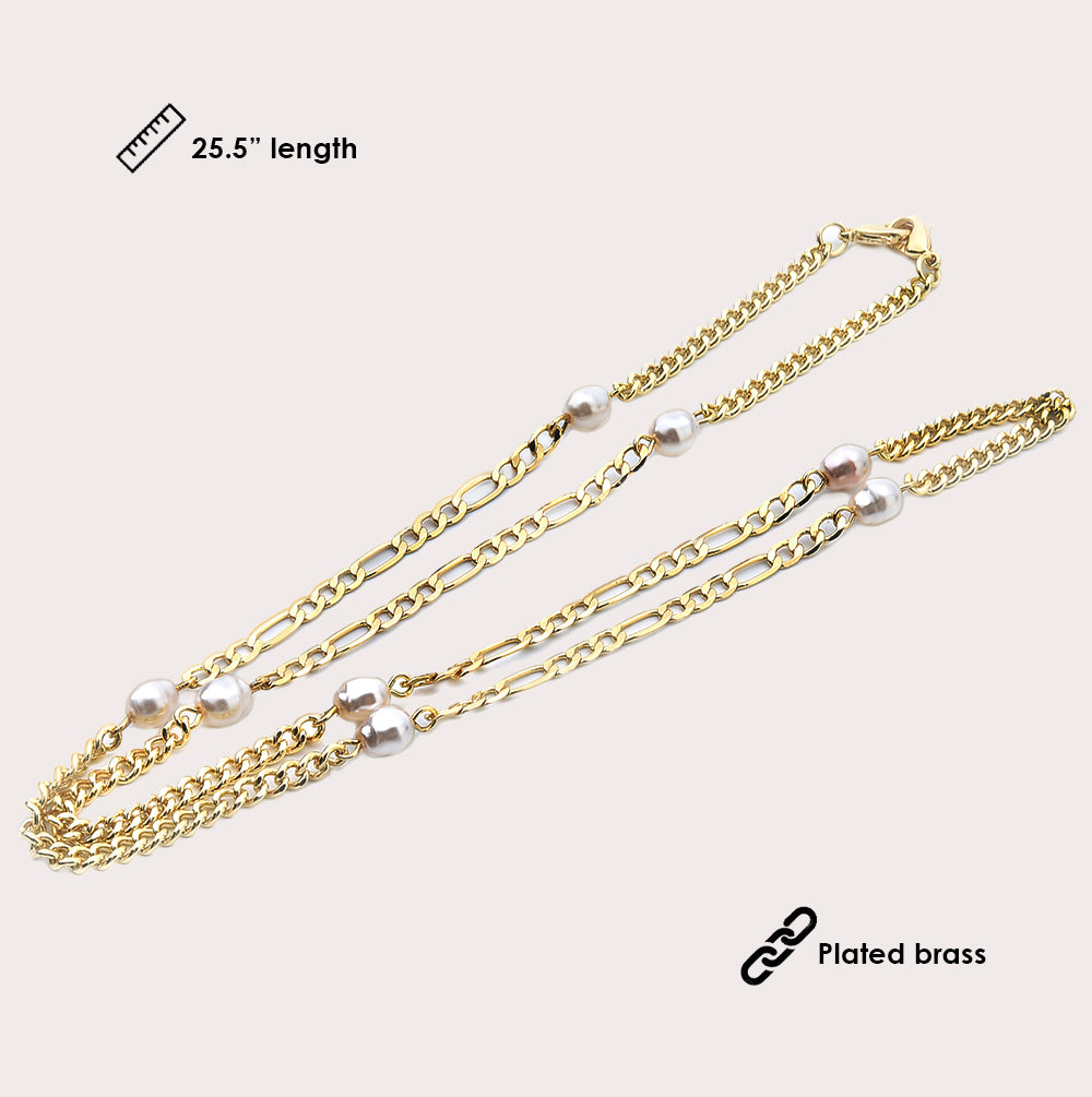 Mask Chain Necklace - 5mm Mixed Pearl in Gold