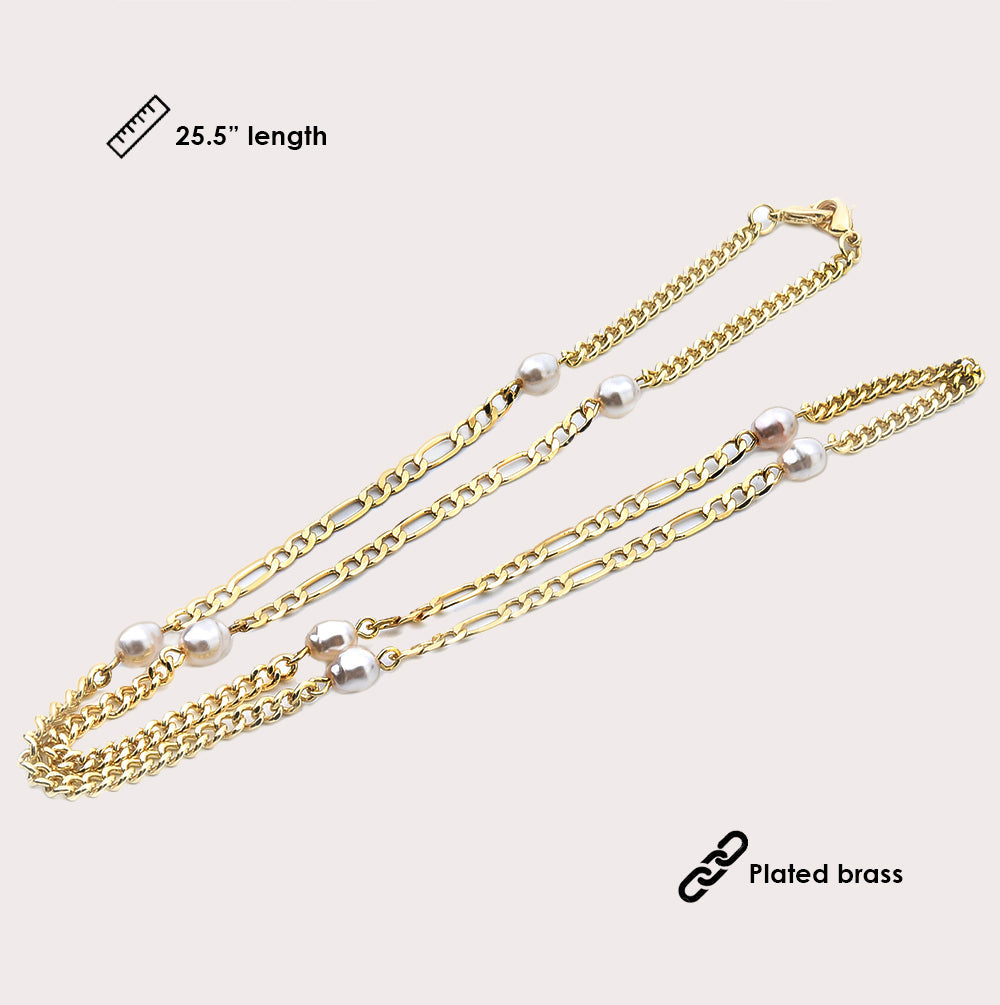 Mask Chain Necklace - 5mm Mixed Pearl in Gold