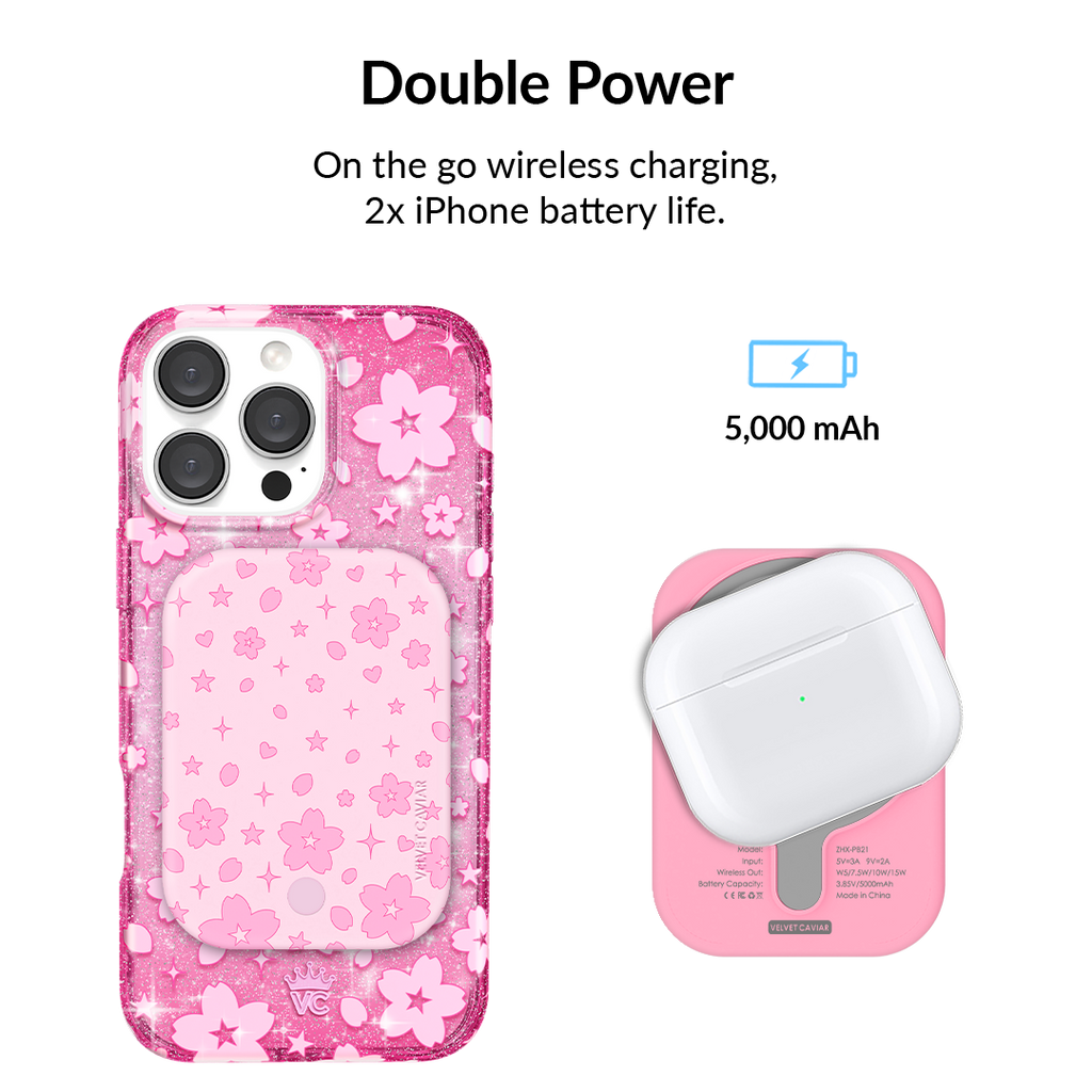 Pink Cherry Blossom Portable MagSafe Charger Power Pack