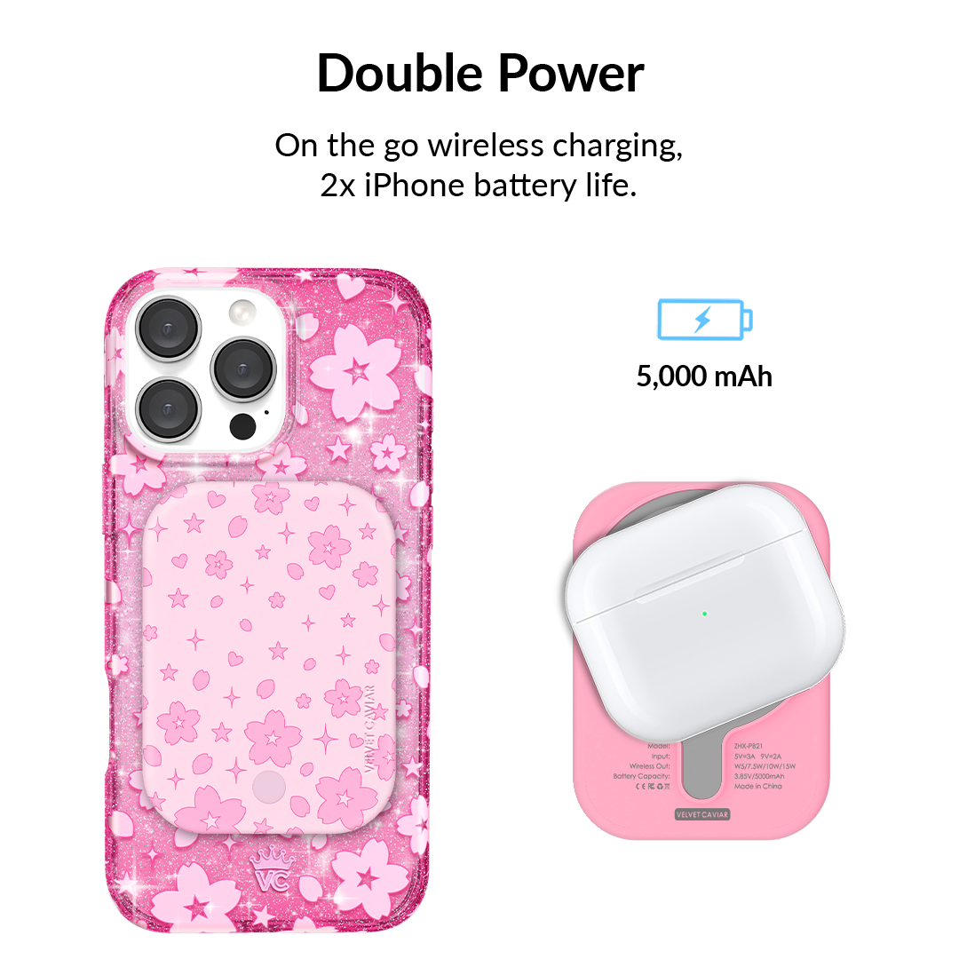 Pink Cherry Blossom Portable MagSafe Charger Power Pack