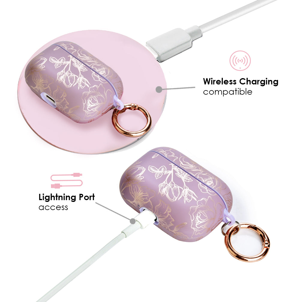 Dusty Rose Chrome Floral AirPods Case