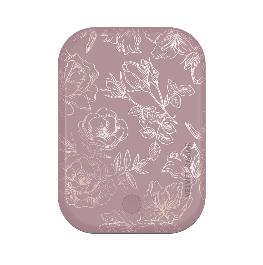 Dusty Rose Chrome Floral Portable MagSafe Charger Power Pack
