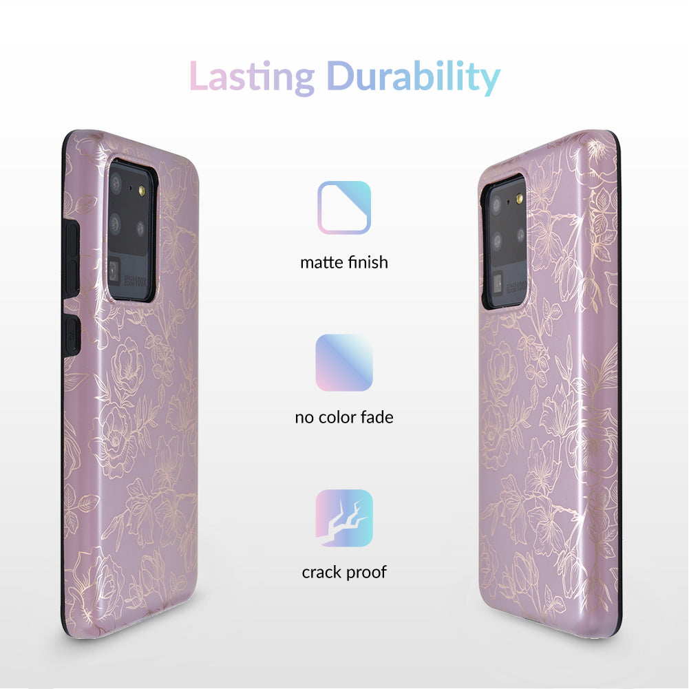 Dusty Rose Chrome Floral Samsung Galaxy Case