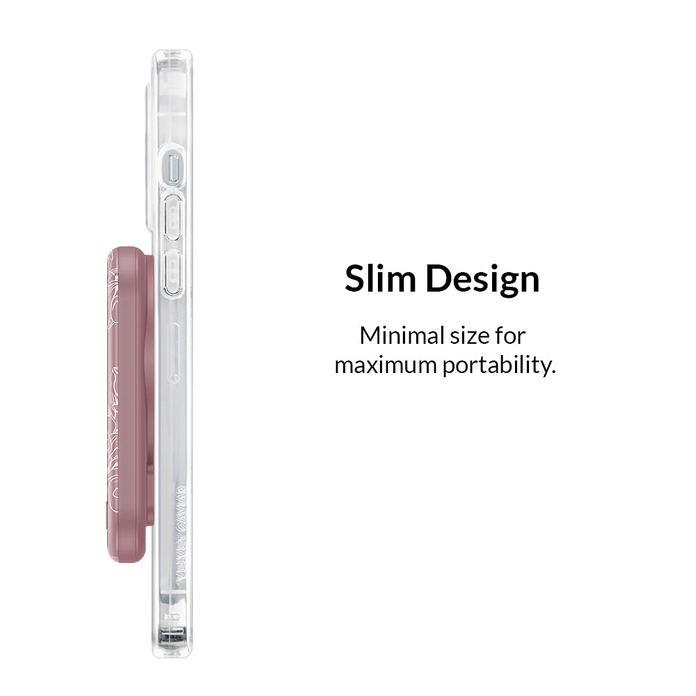 Dusty Rose Chrome Floral Portable MagSafe Charger Power Pack
