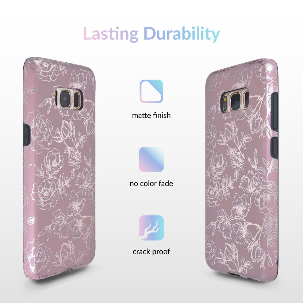 Dusty Rose Chrome Floral Samsung Galaxy Case
