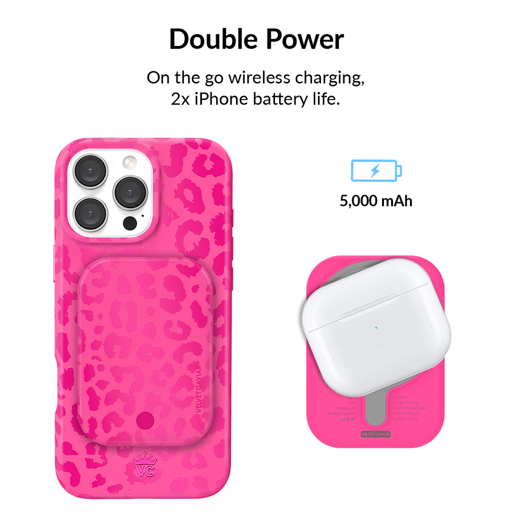 Even Hotter Pink Leopard Portable MagSafe Charger Power Pack