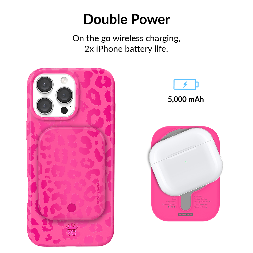 Even Hotter Pink Leopard Portable MagSafe Charger Power Pack